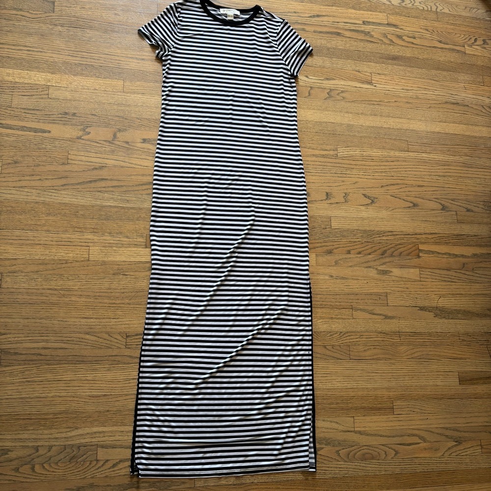 Michael‎ Kors Womens Black White Striped Short Sleeve Maxi T-Shirt Dress Size S